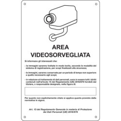 Cartello area video 20x30 cm Immagine bianca Cartelli Segnalatori "Area sottoposta a videosorveglian