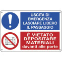 Cartello informativo 30x20 cm Cartelli Segnalatori "Uscita d'emergenza, lasciare libero il passaggio