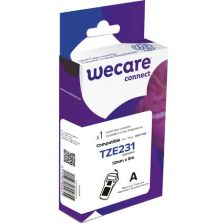 Nastro compatibile Brother 12 mm x 8 mt Wecare nero/bianco K80008W4