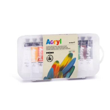 Colore acrilico fine Primo H&P 18 ml - scatola polipropilene da 10 tubetti - colori assortiti - 405T