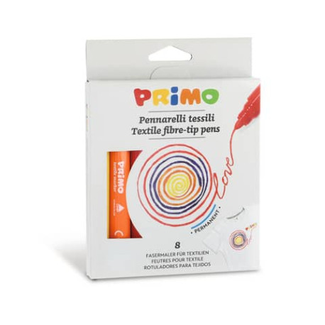 Pennarelli per tessuto permanenti Primo punta 4,1 mm - colori assortiti - scatola di cartone da 8 pe