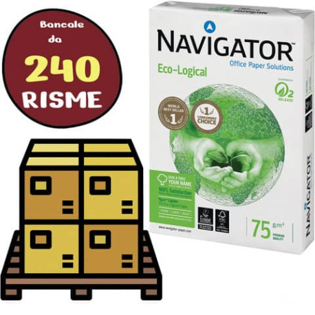 Bancale di 240 risme da 500 fogli di carta A4 Navigator Ecological - bianca. Grammatura 75 gr/mq, pu