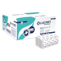 Asciugamano 2 veli Aquastream piegato a "V" - conf. 20 pacchetti Lucart Professional 170 foglietti -