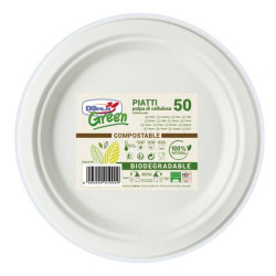 Piatti piani monouso biodegradabili Dopla Green Ø 228 mm polpa di cellulosa bianco conf. 50 pezzi - 