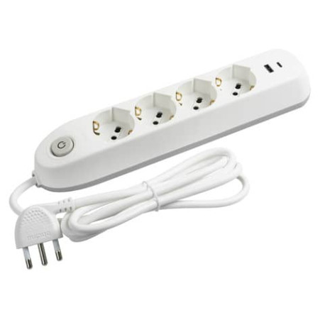 Ciabatta elettrica multipresa con 4 prese universali p40 schuko e 2 prese USB BTicino bianco - 3684D