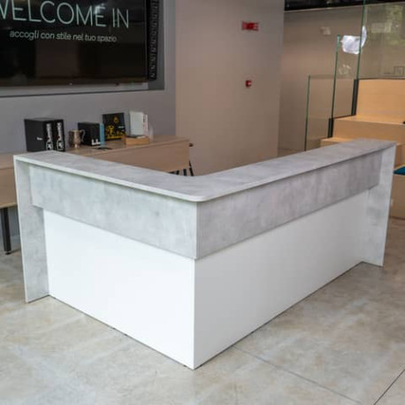 Reception angolare con scrivania da 80 cm bianco/cemento LineKit 163x163xH.109 cm - B1590NBI