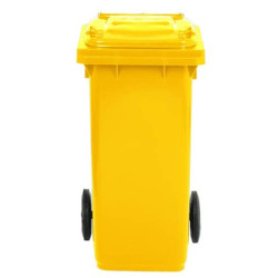 Bidone carrellato per raccolta differenziata 120 lt con coperchio PEHD Mobil Plastic giallo - 1/120/