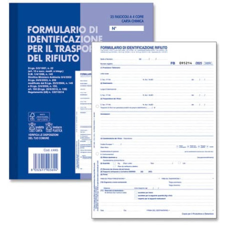 Blocco formulario identificazione rifiuti trasportati 25x4 copie - 21x29,7 cm - Z10584Z118512