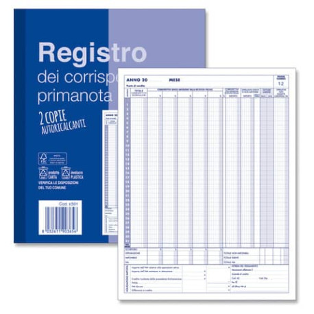 Blocco registro IVA dei Corrispettivi 12x2 copie autoricalcanti - 24x30 cm - Z10584Z118507